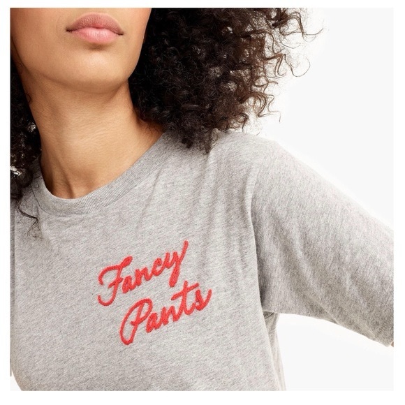 J. Crew Grey Fancy Pants Embroidered Tshirt Sz S - Picture 1 of 7